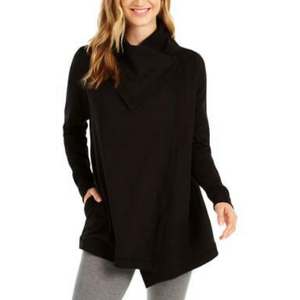 Ideology Snap-Front Wrap Cardigan in Deep Black